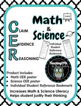 Preview of Math & Science CER Posters and Sentence Stem Bookmarks 