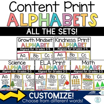 Preview of Math Science ELA Kindness Growth Mindset Print Alphabet Classroom Decor