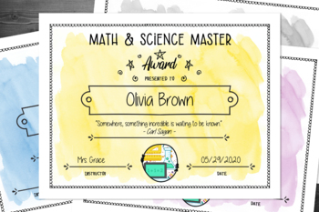 Preview of Math, Science and Technology Award Certificate Template for Kids - Digital