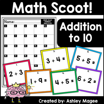 Preview of Math Scoot! Addition - Sums to 10 Adding Activity Game Task Cards Center