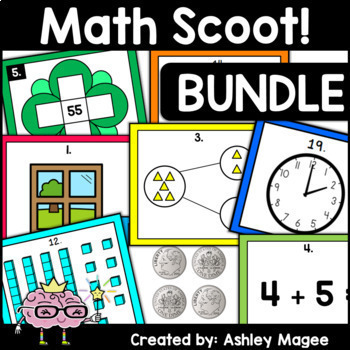 Preview of Math Scoot Bundle Addition, Subtraction, Time Place Value Number Bonds Fractions