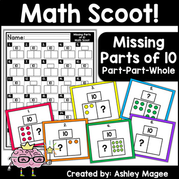Preview of Math Scoot Missing Parts of 10 Part-Part-Whole Activity Task Card Game Center