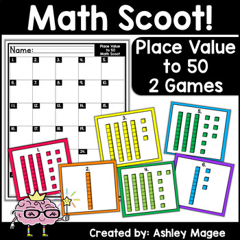 Preview of Math Scoot! Place Value to 50 Activity Game Center Task Cards 2 Games