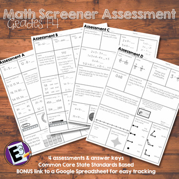 Preview of Math Screener Assessment; Grades 1-4