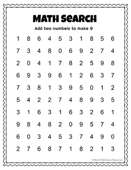 Math Search Activity Worksheets - Early Years Addition From 8 to 18