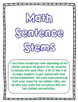 Preview of Math Sentence Starters (editable)