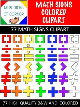 Preview of Math Signs Clipart! 77 Colored Images for Math Instruction and Materials!