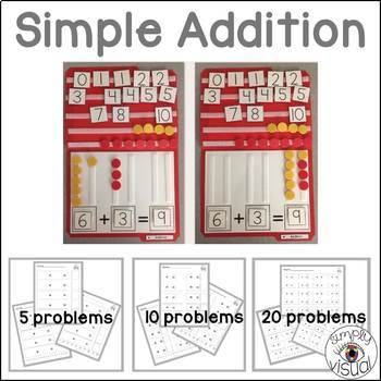 Preview of Simple Addition File Folder Activities and Blank Printables