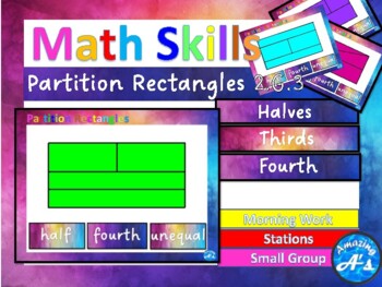 Preview of Math Skills - Partitioning Rectangles into 1/2, 1/4 and Unequal parts- G 3