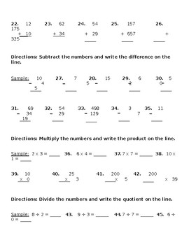 Math Skills Pre-Assessment for English Language Learners by ESL Now