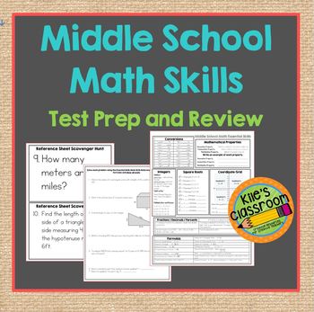 Preview of Middle School Math Skills Review- Reference Sheet - Study Guide and Test Prep