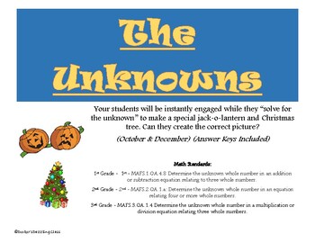 Preview of Math: Solve for the Unknown - Create a Picture (Halloween & Christmas)