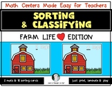 Math Sort Center Game:  Farm Life Edition for Kindergarten