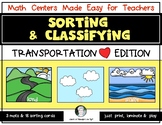 Math Sort Center Game:  Transportation Edition for Kindergarten