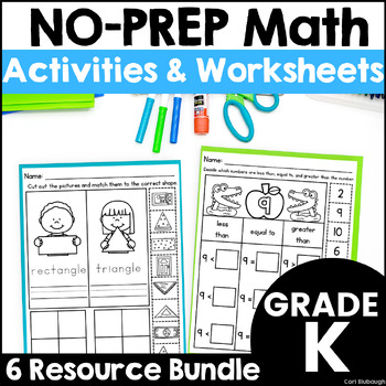 Preview of Math Worksheets Bundle - No PREP Math Review Sorting Activities for Kindergarten
