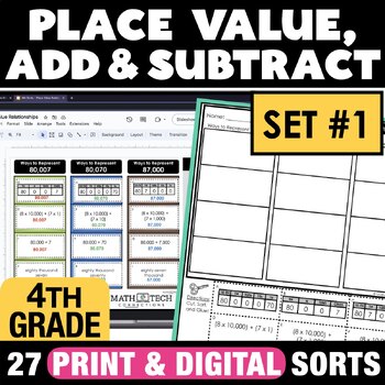 Preview of Math Interactive Notebook 4th Grade Place Value Addition, Subtraction Math Sorts