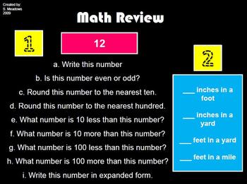 Preview of Math Spiral Review 3rd grade week 1