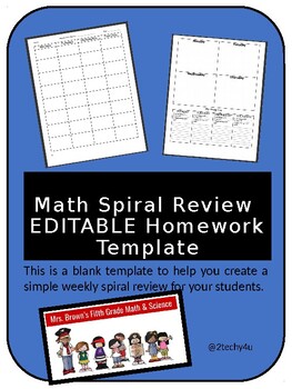Preview of Math Spiral Review EDITABLE Homework Template