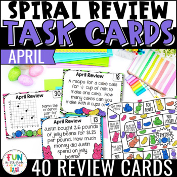 Preview of Math Spiral Review Task Cards for April {5th Grade}
