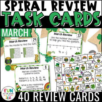 Preview of Math Spiral Review Task Cards for March {5th Grade}