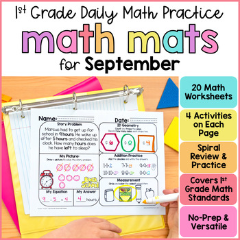 Preview of Math Spiral Review Worksheets - Back to School First Grade Math - Morning Work
