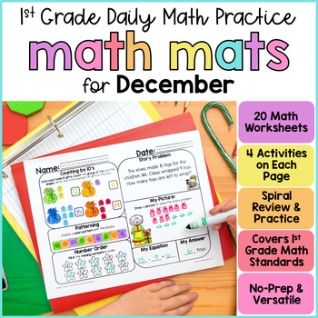 Preview of Math Spiral Review Worksheets - December First Grade Math - Holiday Morning Work