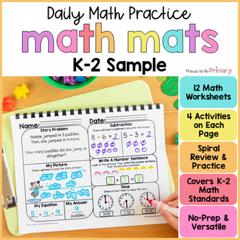 Preview of Math Spiral Review Worksheets - FREE Kindergarten, 1st, 2nd Grade Morning Work