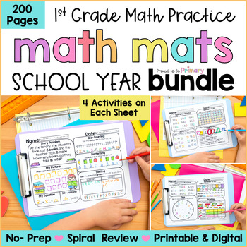 Preview of 1st Grade Math Spiral Review Packets with End of the Year Summer Math Worksheets