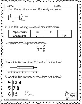 math spiral review worksheets june 6th grade math tpt