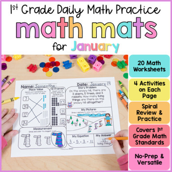 Preview of January New Year Math Worksheets 1st Grade No-Prep Daily Math Spiral Review