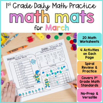 Preview of March Spring Math Worksheets Morning Work Centers - 1st Grade Math Spiral Review