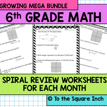 Preview of Math Spiral Review Worksheets for 6th Grade Math BUNDLE
