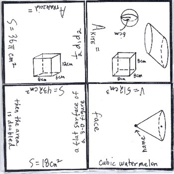 Preview of Math Squares - Volume, Surface Area, Area