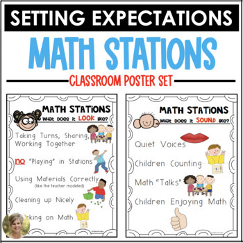 Preview of Math Stations: Center Expectations Posters Class Management Kindergarten First