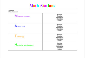 Preview of Math Stations Lesson Template