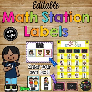 Preview of Guided Math Rotation LABELS for Small Groups EDITABLE Brights and Chalkboard