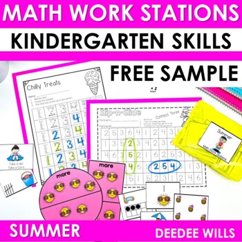 Preview of Free Kindergarten Math Centers, Stations, Games, & Activities Summer Sample