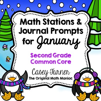 Preview of Math Stations and Journal Prompts for January: Second Grade Common Core