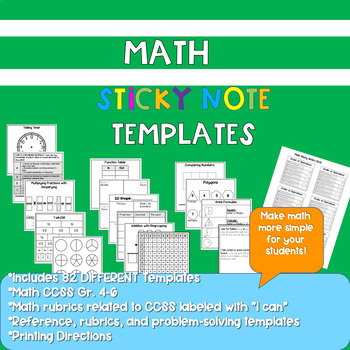 Preview of Math Sticky Notes Templates