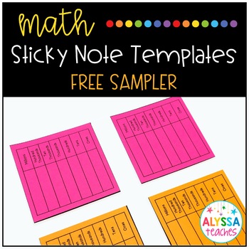 Preview of Math Sticky Notes Templates Sampler