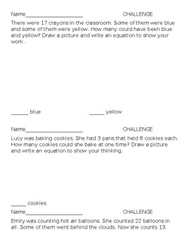 Preview of Math Story Problems 1- Challenge (editable)