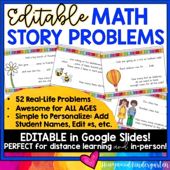 Preview of Math Story / Word Problems *EDITABLE & FUN to Personalize in Google