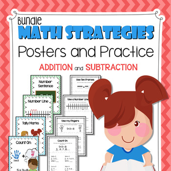 Preview of Math Strategies Posters and Practice Sheets BUNDLE (Addition and Subtraction)