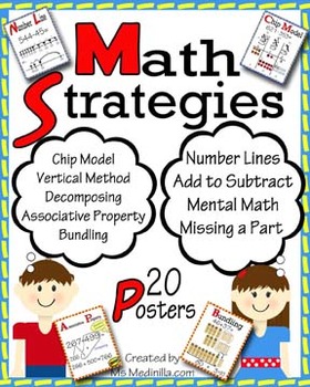 Preview of Math Strategies Anchor Charts, 20 Posters, Add and Subtract