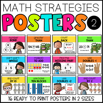 Math Strategies Posters #2 BRIGHTS by First Grade Lemonade | TpT