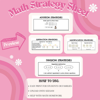 Preview of Math Strategy Sheet: Multiplication, Division, Subtraction, Addition