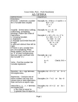 Preview of Math Study Guide for Students