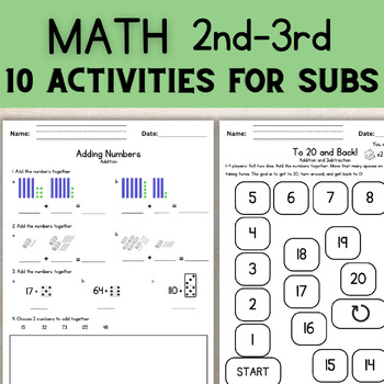 Preview of Emergency Sub Plans: Visual Math Games & Worksheets No Prep Addition Place Value