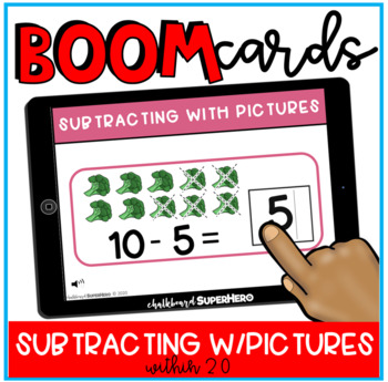 Preview of Math: Subtracting with Pictures BOOM CARDS {distance learning}