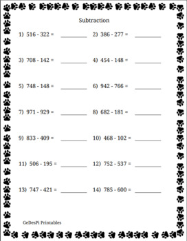 Math Subtraction, 100 Printable, Practice Worksheets. by GeDesPi-Printables